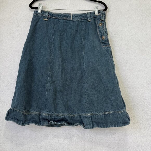 Levi's Dresses & Skirts - Levi's Red Denim Skirt Womens XS Blue A Line Ruffle Hem Button Knee Length